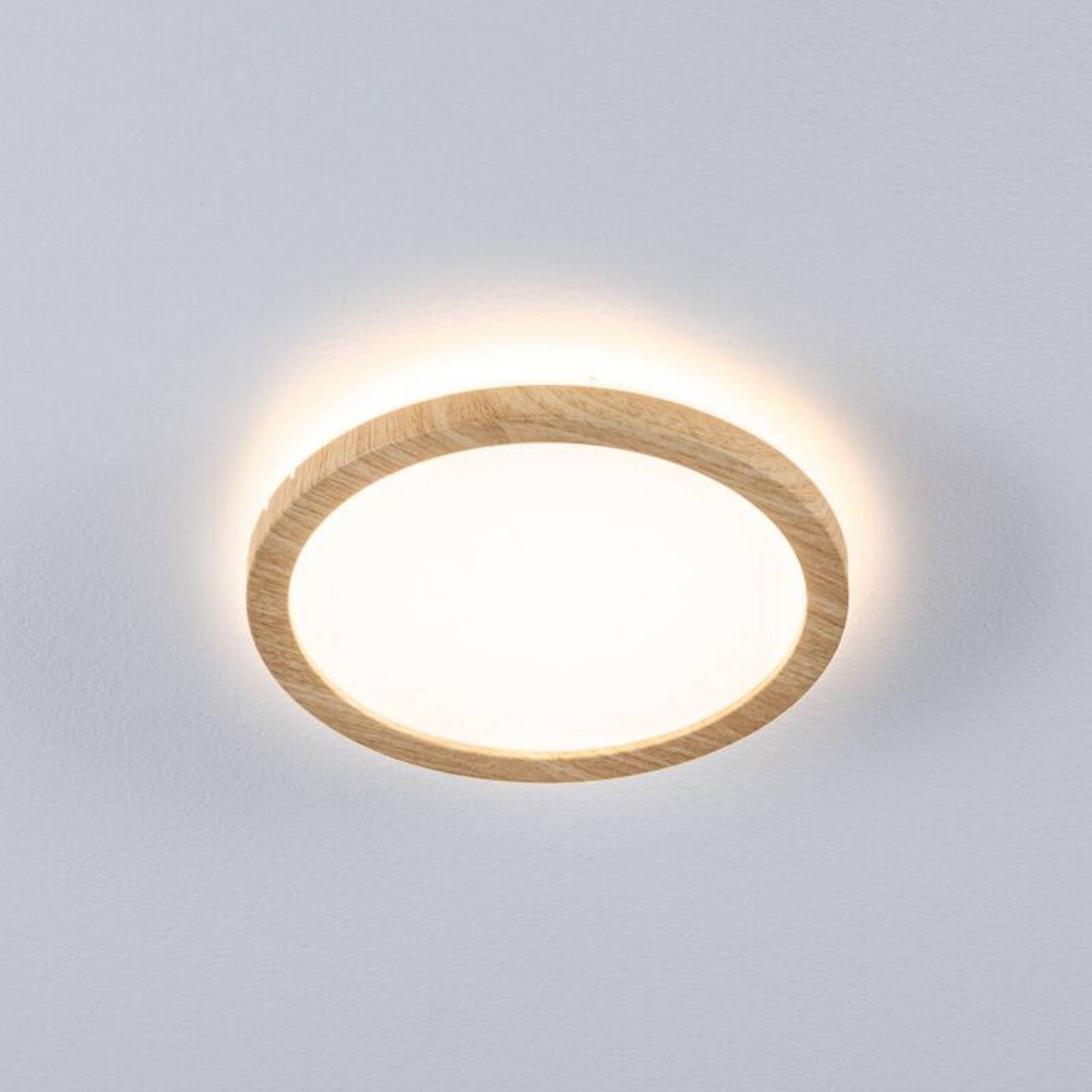 LED panel Paulmann Atria Shine, Ø 19 cm, drevo, IP44, 3000 K, zapnutie/vypnutie