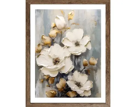 Rámovaný obraz Biele kvety 40x50 cm, efekt ručnej maľby%