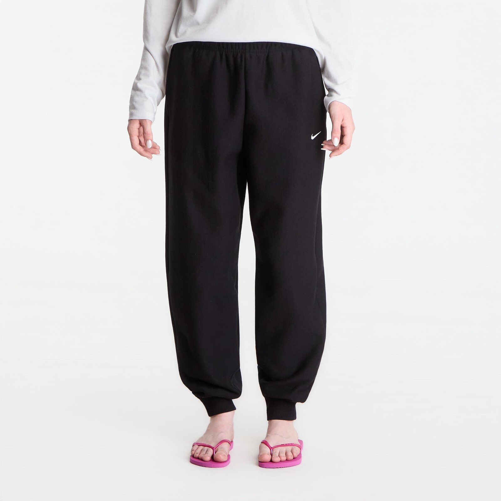 Tepláky Nike Studio Fleece Heavyweight Women's Oversized High-Rise Joggers Total Black/ Sail XS