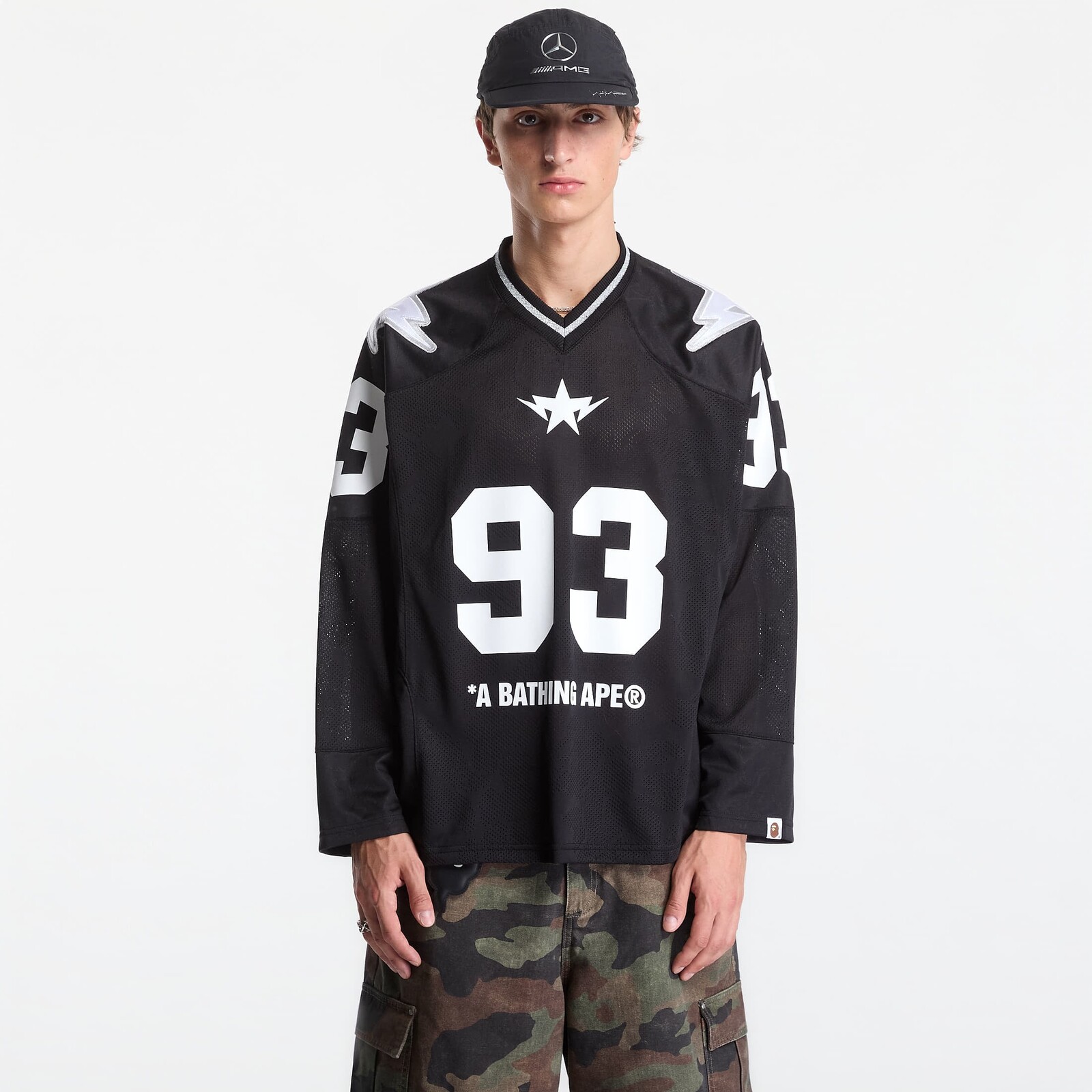 Dres A Bathing Ape Line Camo Multi Logo Cropped Fit Football Jersey UNISEX Black XL