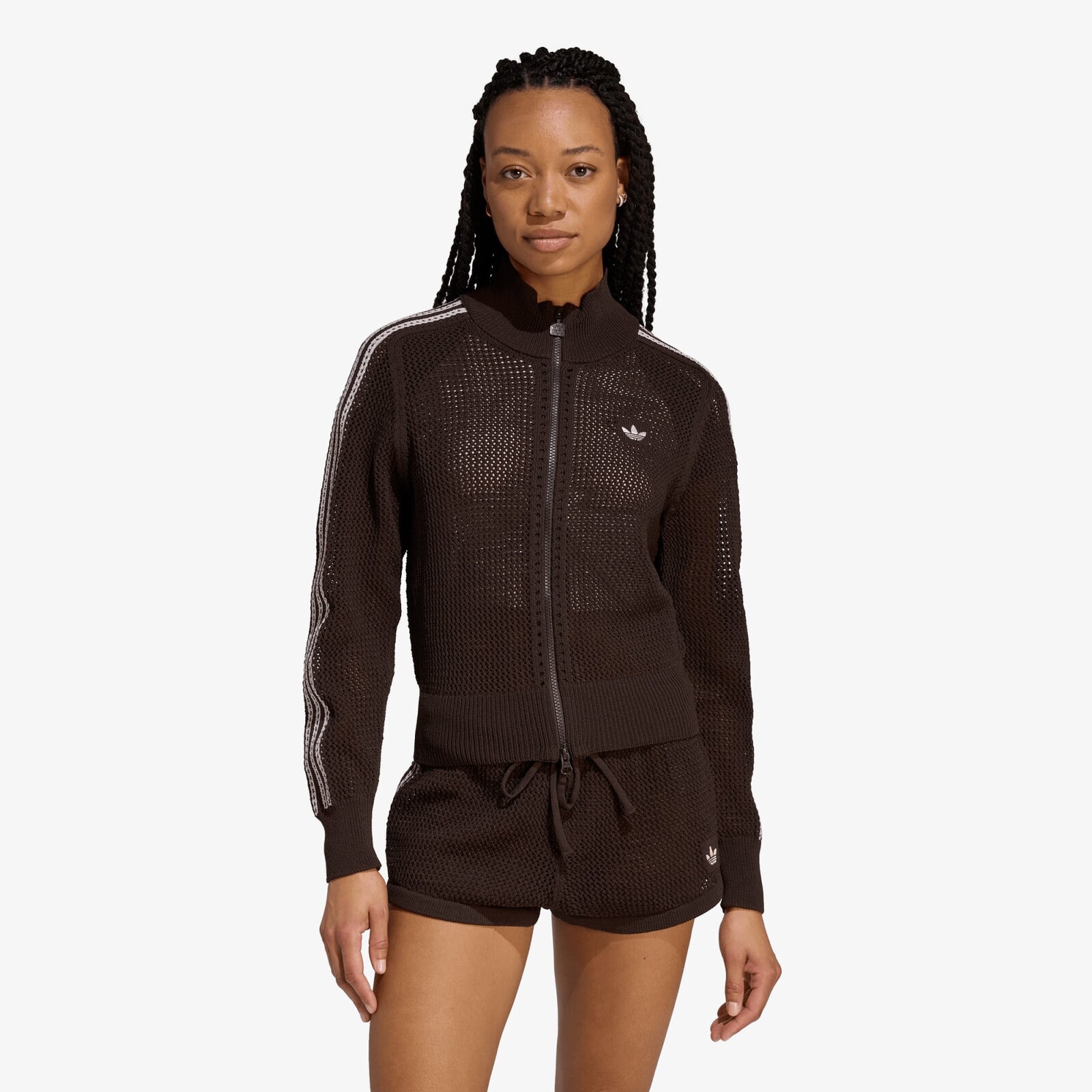 Mikina adidas Knitted Crochet Firebird Track Top Aurora Coffee M