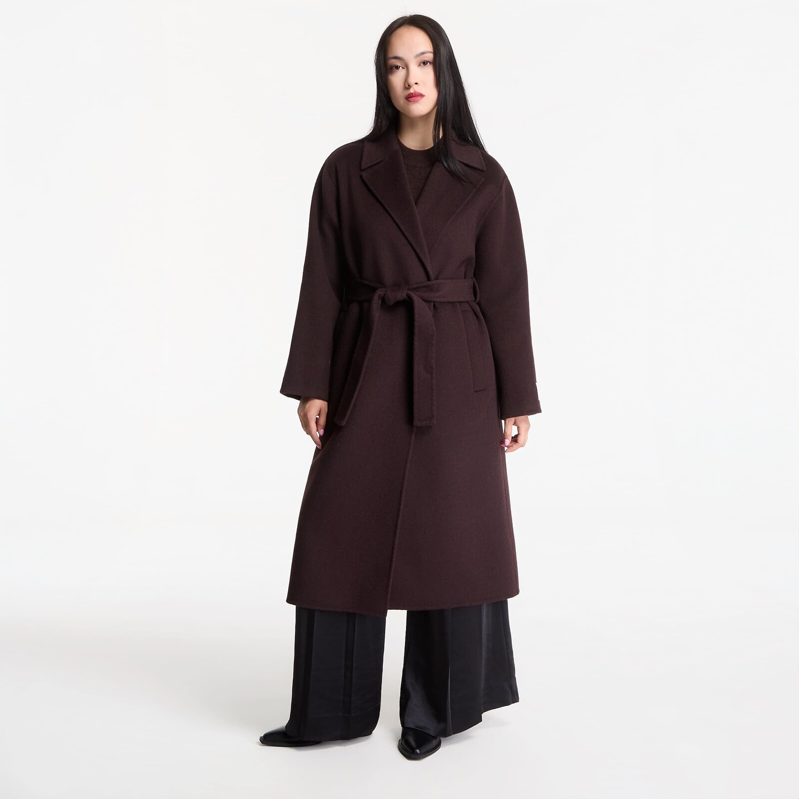 Kabát Calvin Klein Classic Df Wool Wrap Coat Dark Brown L