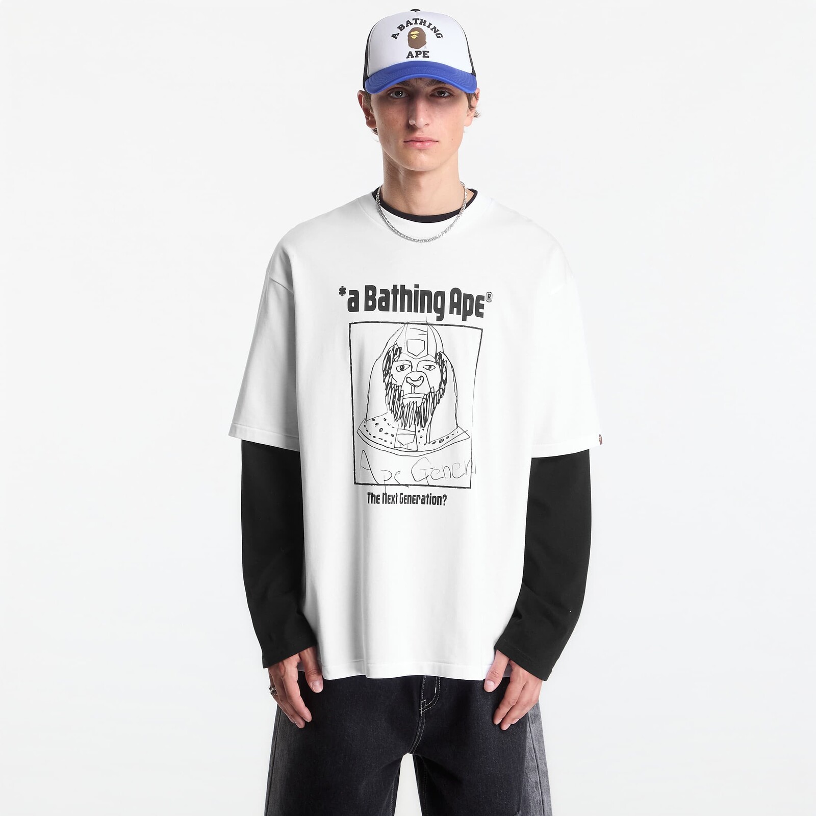 Tričko A Bathing Ape Hand Draw Ape General Relaxed Fit Tee UNISEX White L