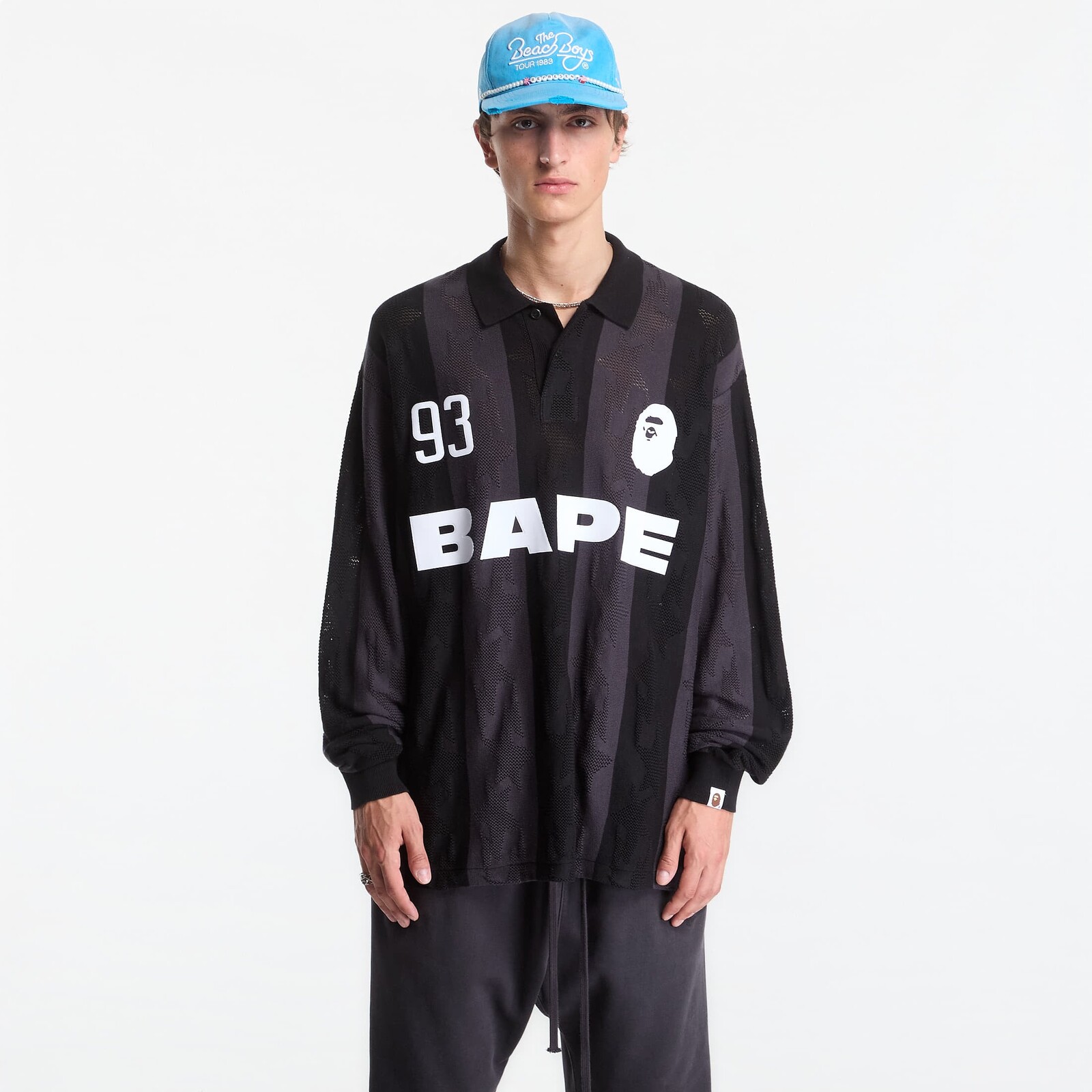 Tričko A Bathing Ape Sta Stripe Pattern Jacquard Multi Logo Relaxed Fit Ls Tee UNISEX Black XXL