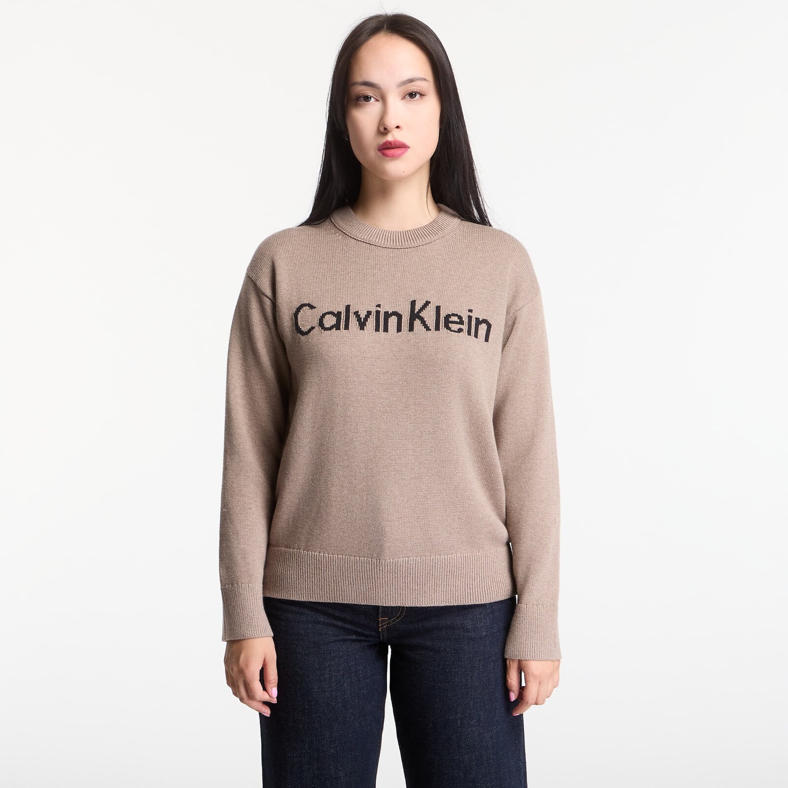 Sveter Calvin Klein Jeans Contrast Logo Ls Sweater Shiitake Melange S