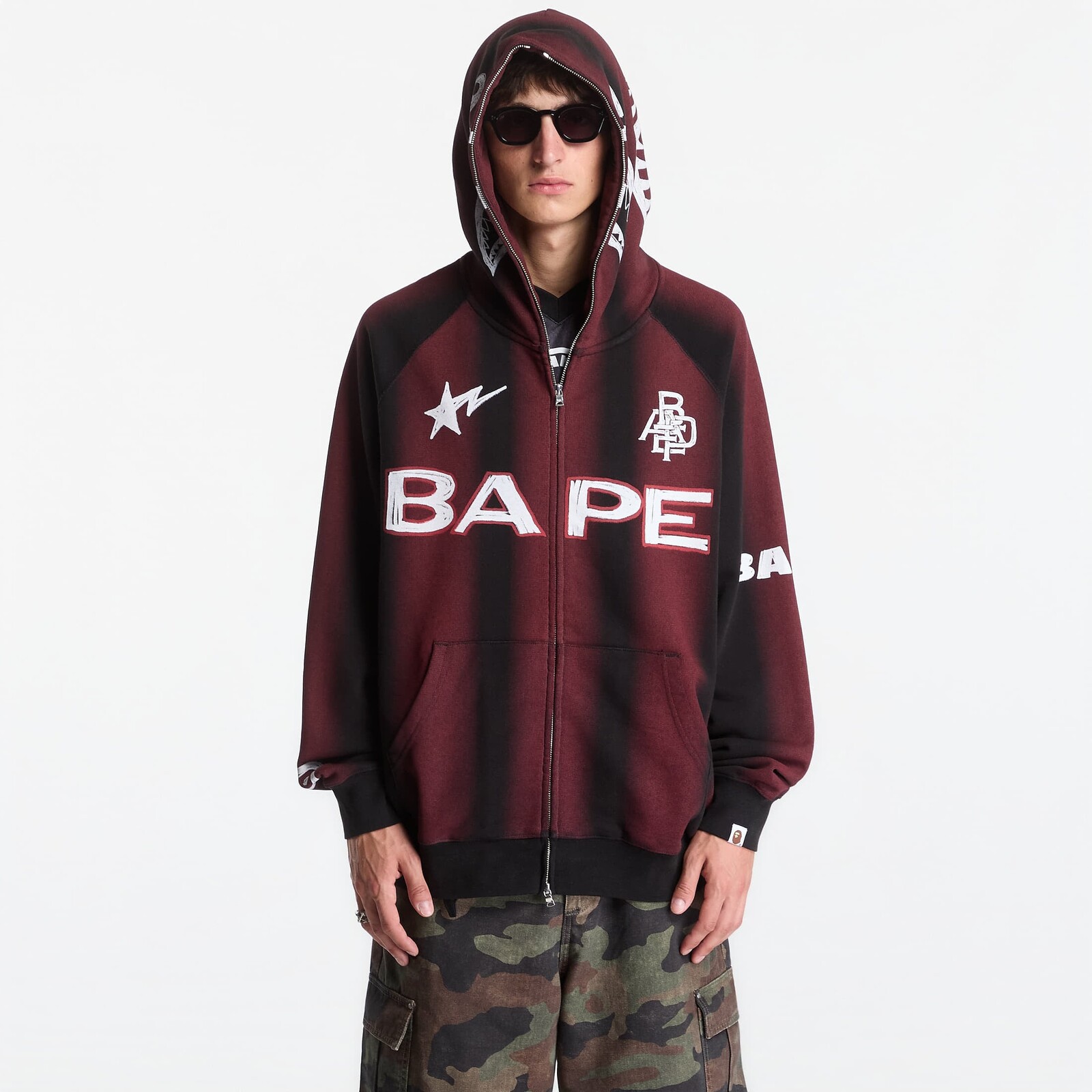 Mikina A Bathing Ape Hand Draw Football Shark Relaxed Fit Full Zip Hoodie UNISEX Black L