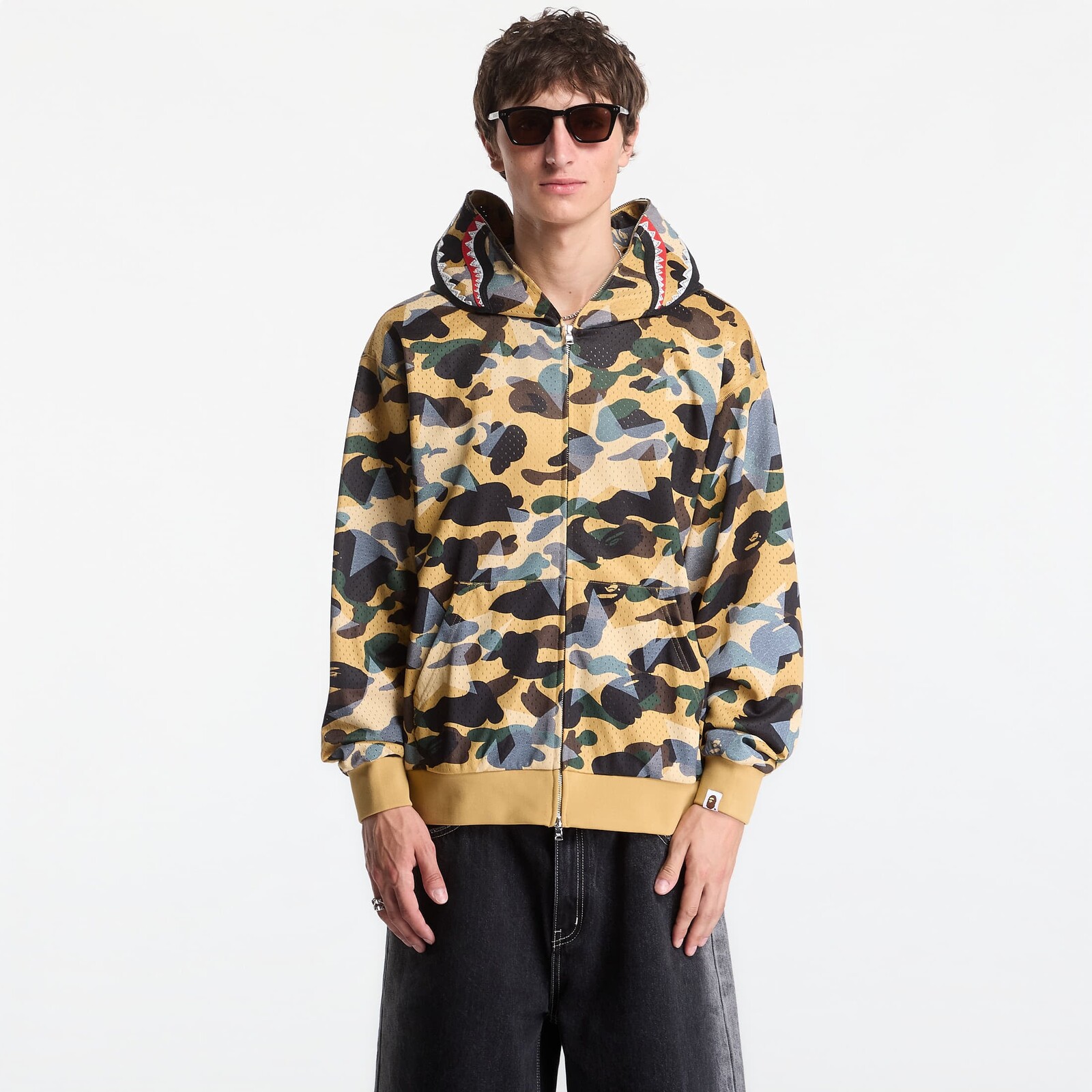 Mikina A Bathing Ape Sta Over Print 1st Camo Mesh Shark Cropped Fit Full Zip Hoodie UNISEX Yellow L