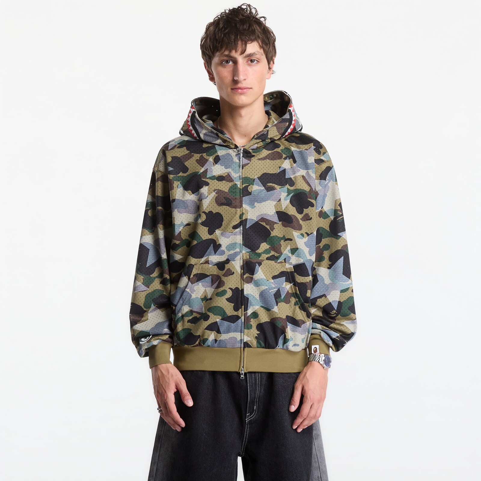 Mikina A Bathing Ape Sta Over Print 1st Camo Mesh Shark Cropped Fit Full Zip Hoodie UNISEX Green L