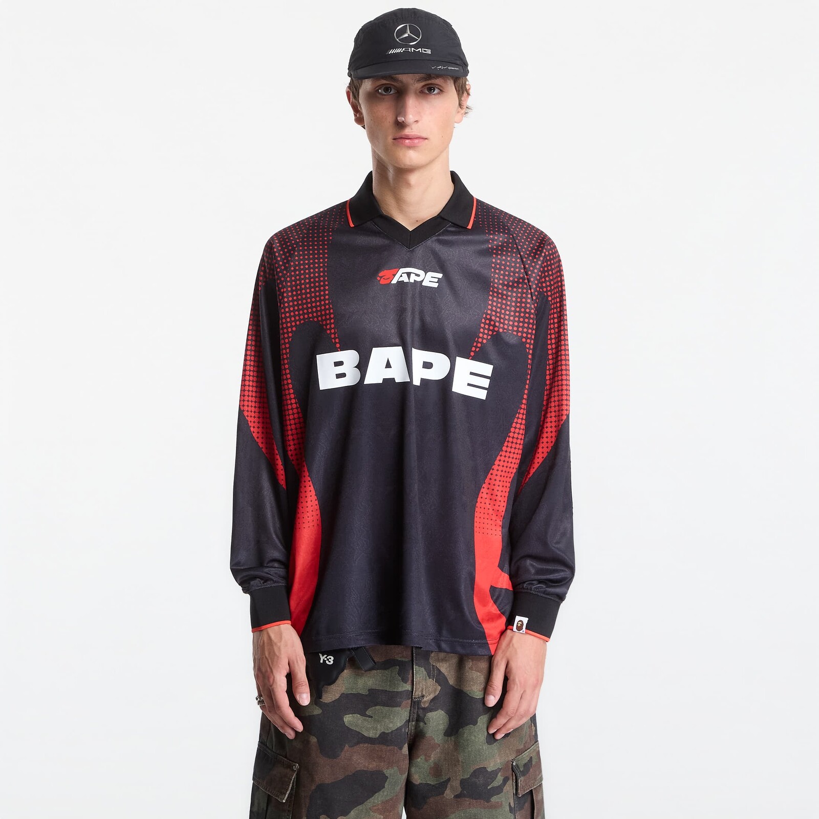 Dres A Bathing Ape Ape Flame Monogram Jacquard Logo Relaxed Fit Football Jersey UNISEX Black L