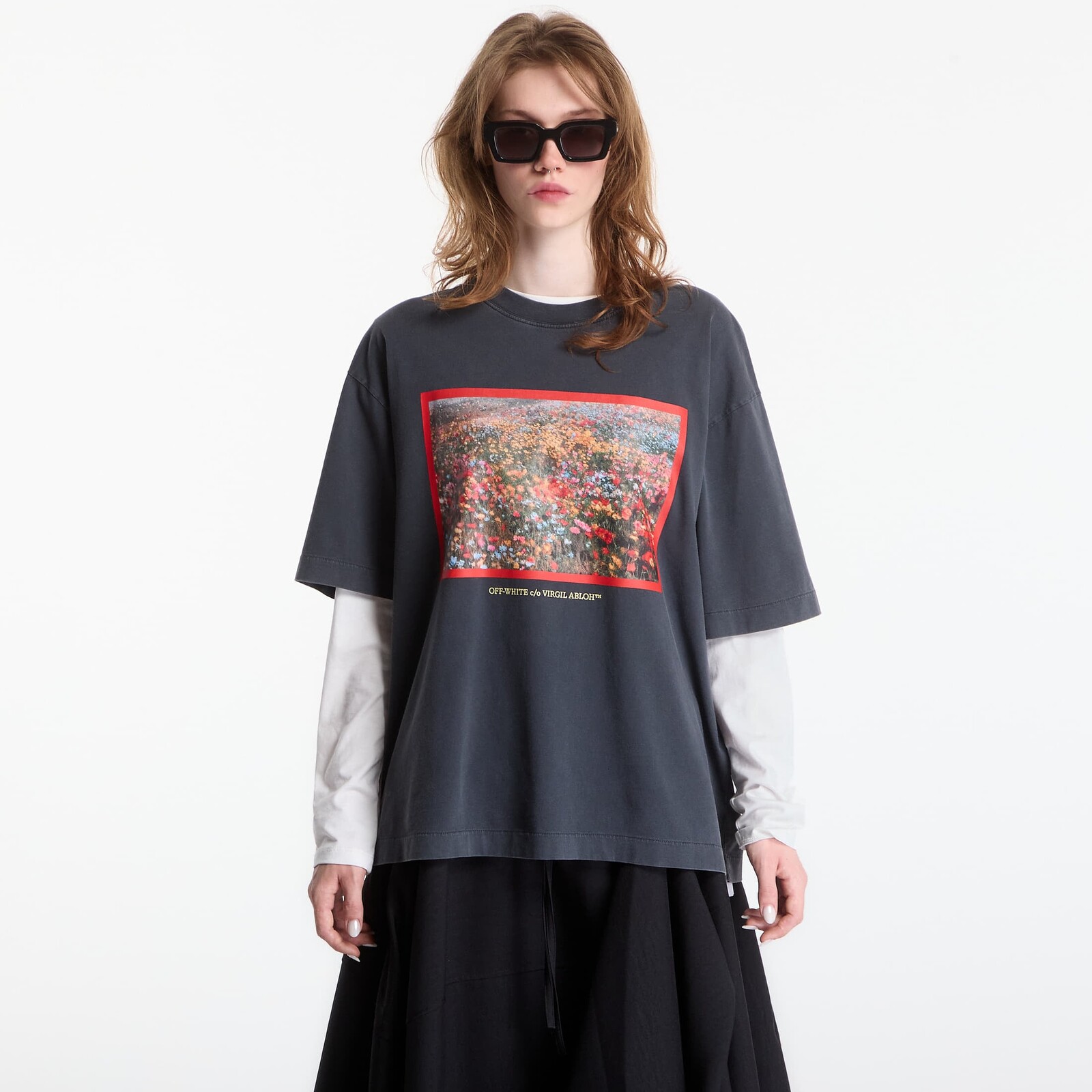 Tričko Off-White Flowers Field Skate Tee UNISEX Fade Out Black High Risk Red M
