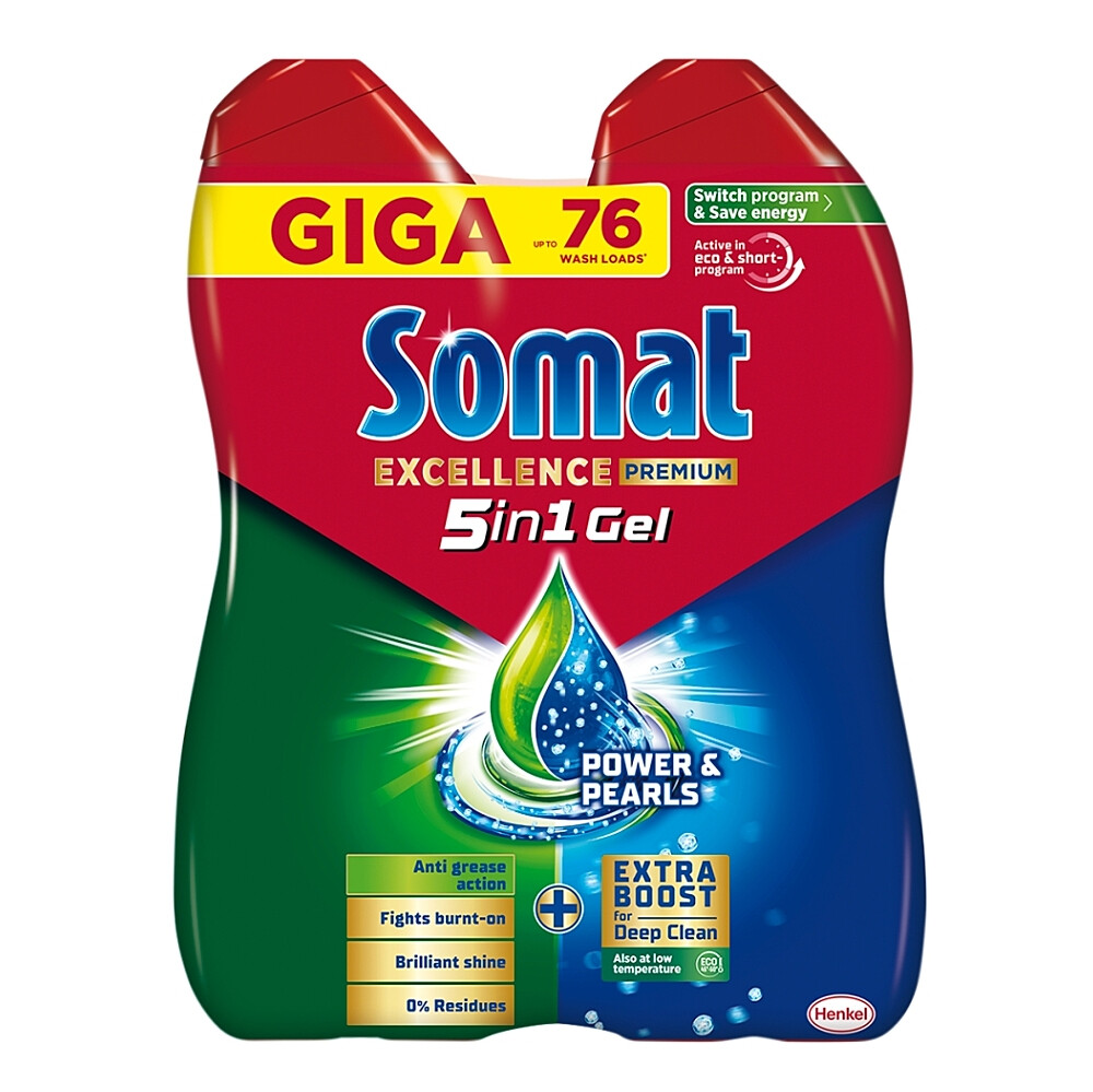 SOMAT Gél do umývačky Excellence Premium 5in1 GIGA 76 dávok 2x684ml