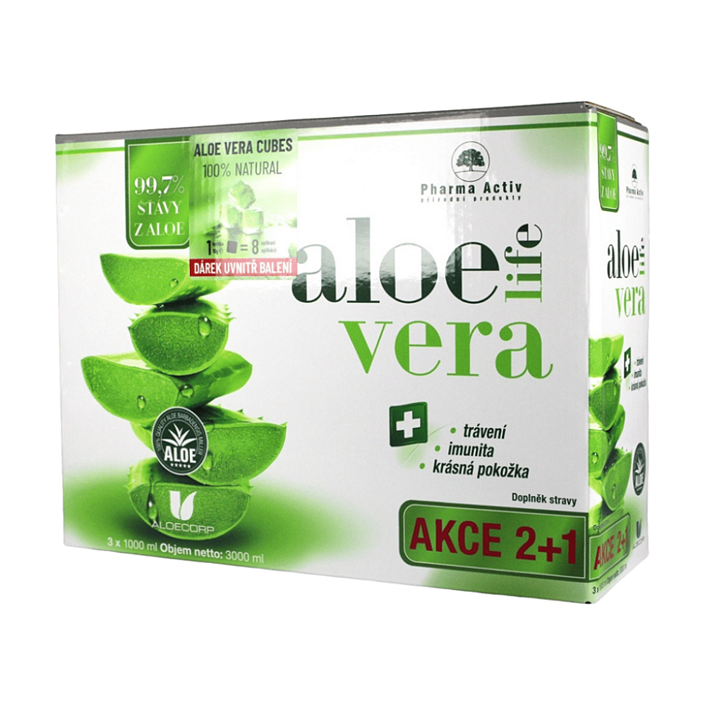 PHARMA ACTIV AloeVeraLife 3 x 1000 ml + Aloe Vera Cubes 10 g