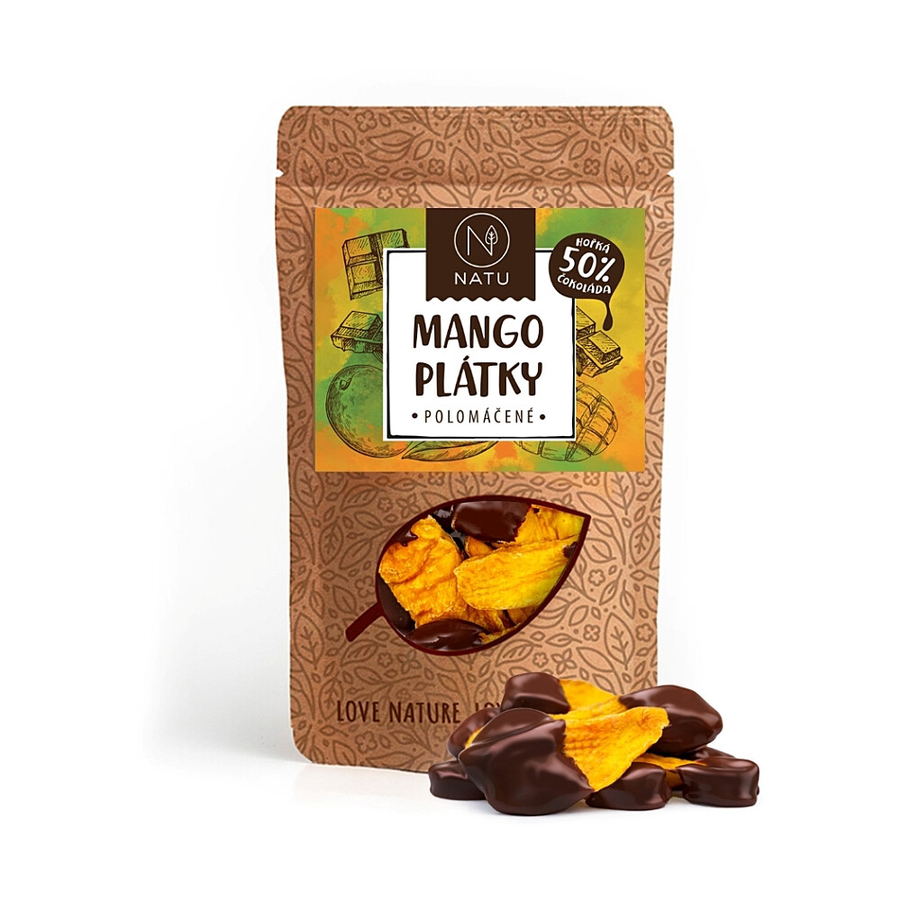 NATU Mango plátky polomáčané 50% horká čokoláda 120 g