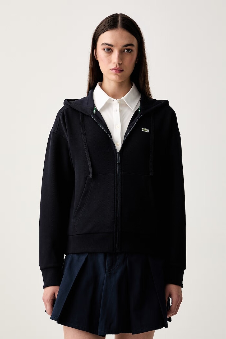 Lacoste mikina na zips s kapucňou dámska s bavlnou