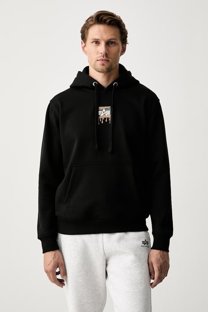 Alpha Industries mikina s kapucňou pánska s bavlnou Dripping Camo Print