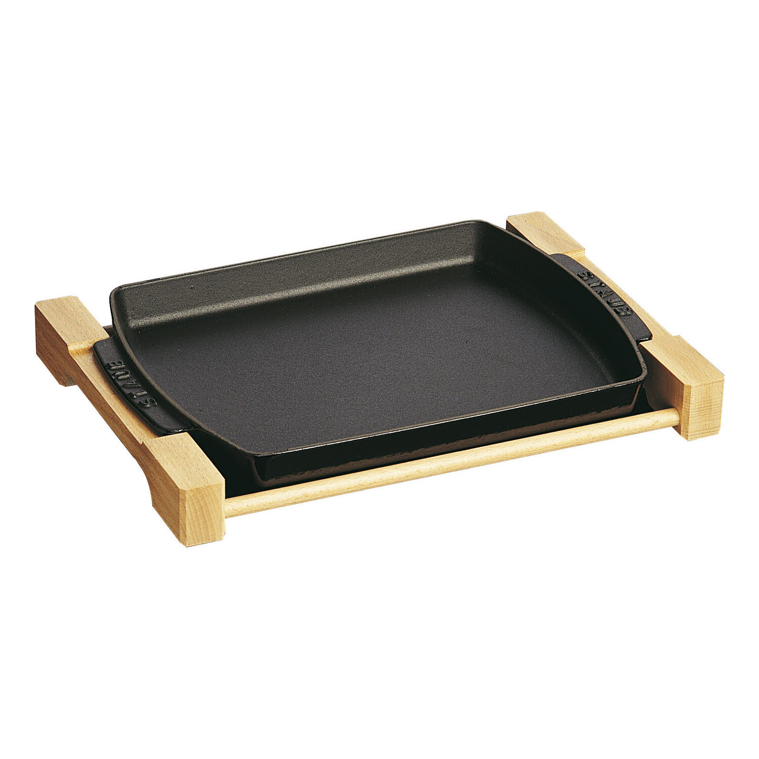 Liatinový servírovací tanier s dreveným podstavcom 33 x 23 cm Staub