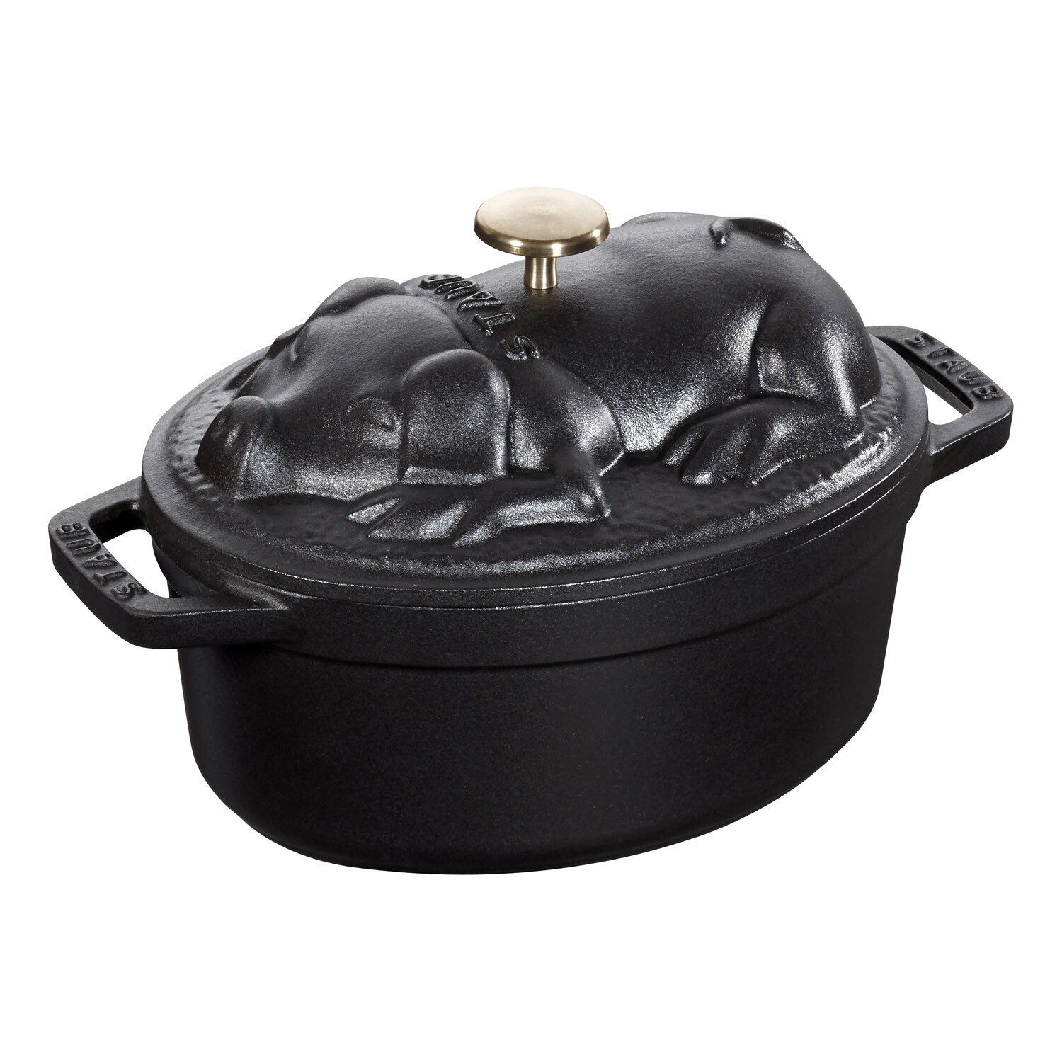 Oválny hrniec s pokrievkou na hrniec v tvare prasiatka, čierny V 1,0 l Staub