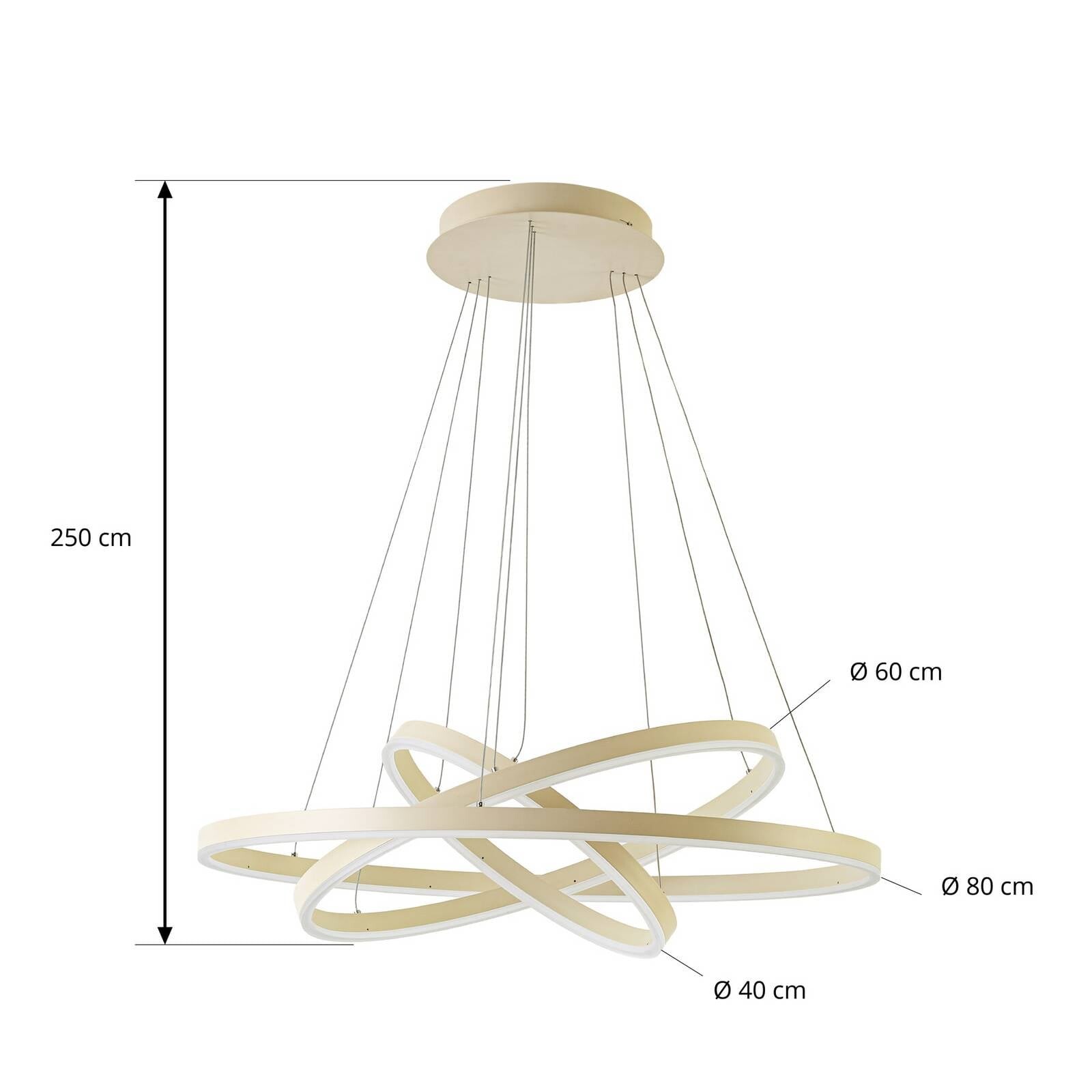 LED závesné svietidlo Arcchio Albiona, béžové, 3 krúžky, Ø 80 cm