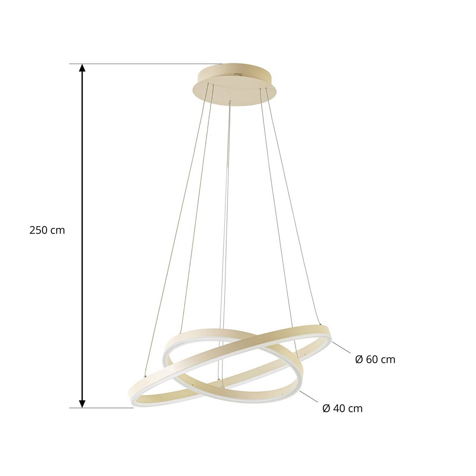 LED závesné svietidlo Arcchio Albiona, béžové, 2 krúžky, Ø 60 cm