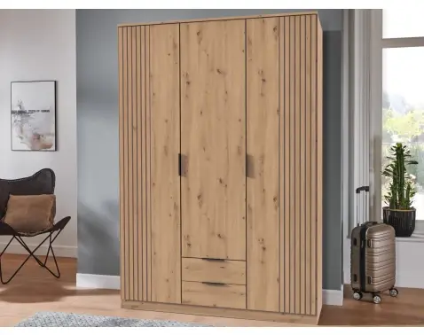 Šatníková skriňa Lübeck, 135 cm, dub artisan/optika lamiel%