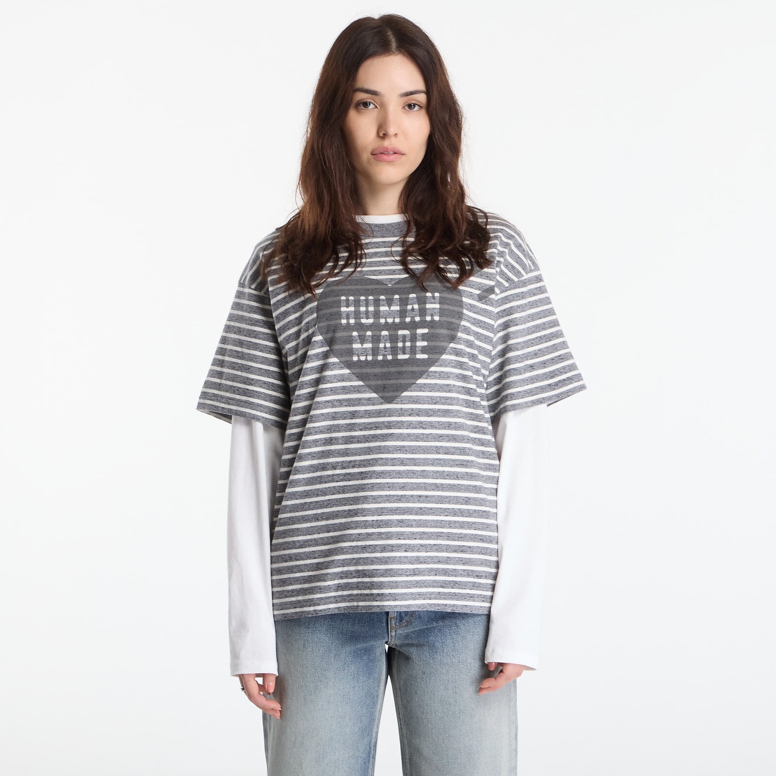 Tričko HUMAN MADE Heart Striped T-Shirt UNISEX Gray XL