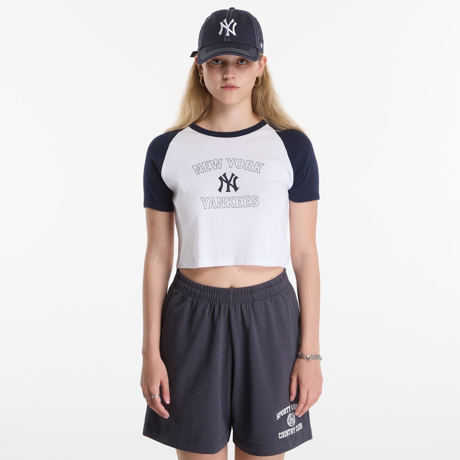 Tričko Sporty & Rich Yankees Arch Baby Baseball Tee White/ Dark Navy M