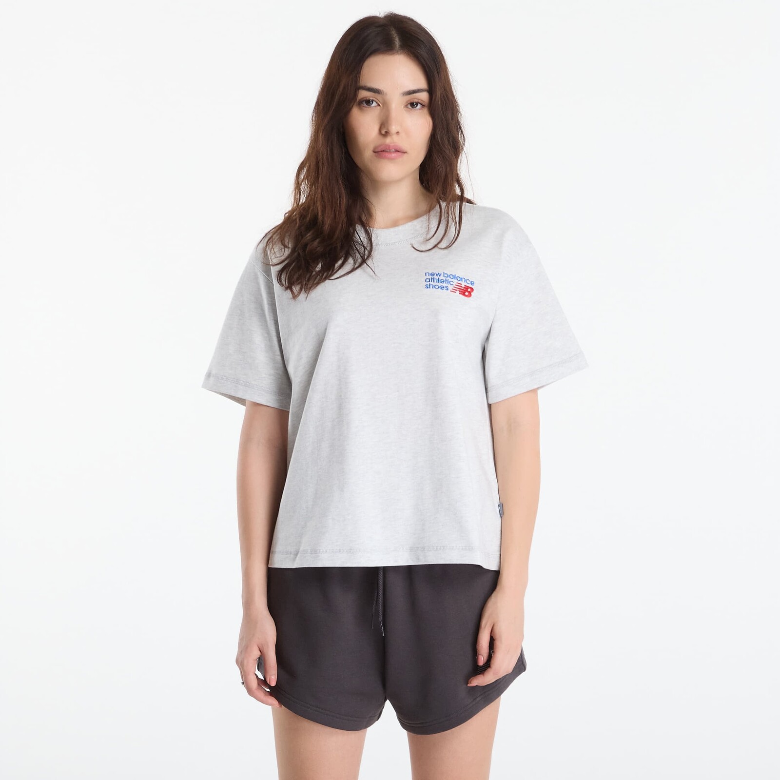 Tričko New Balance Athletics Premium Logo Hip Length Relaxed T-Shirt Ash Heather Multi S