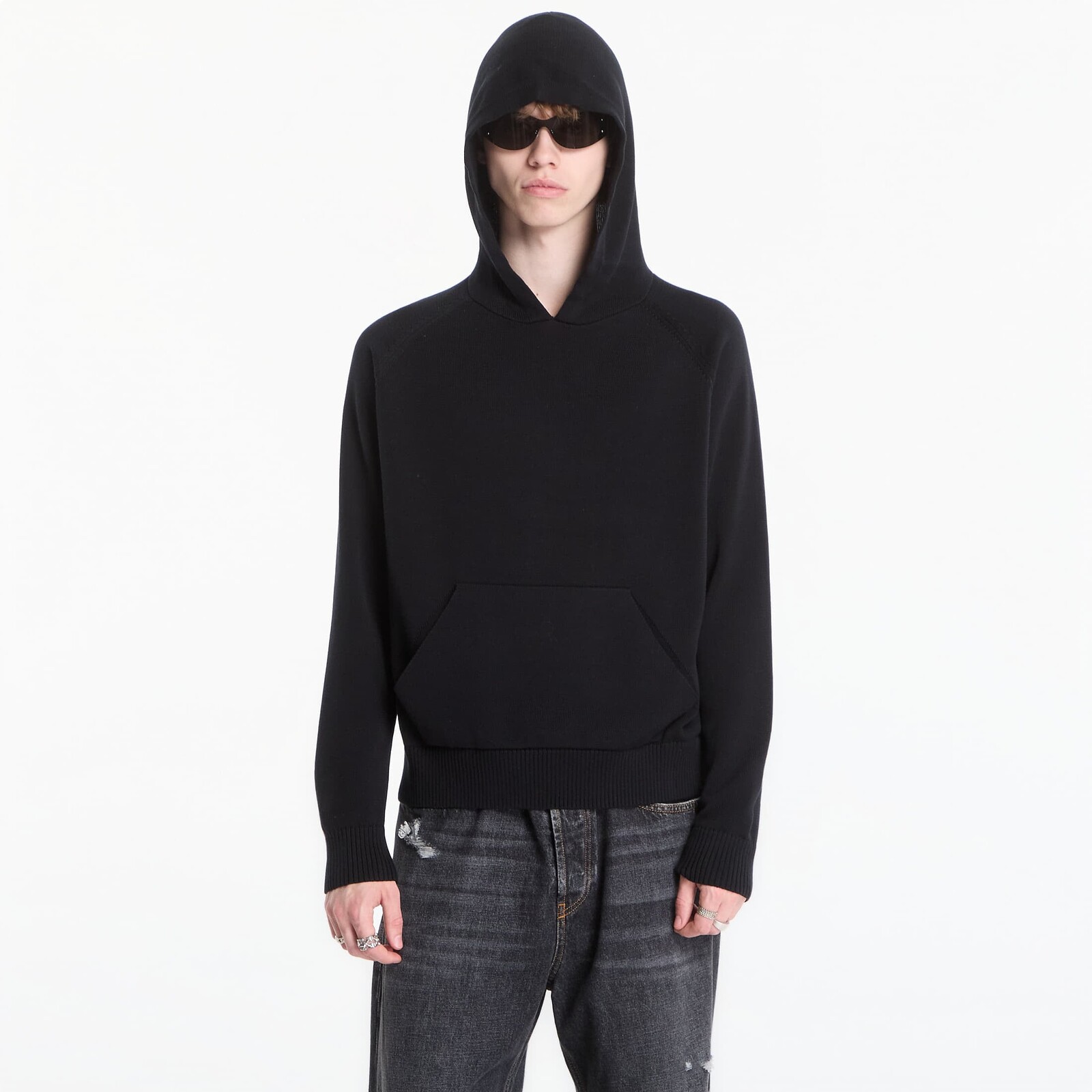 Sveter Palm Angels Curved Logo Regular Knit Hoodie Black/ Off White XL