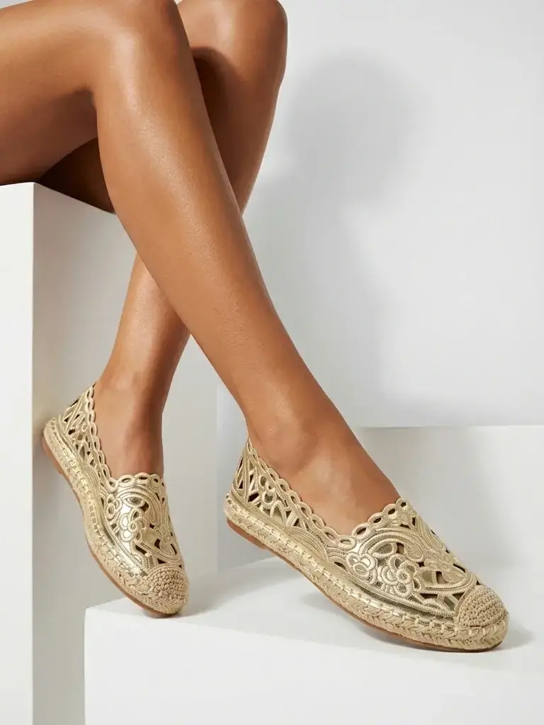Dámske zlaté vyšívané espadrilky Resti Allanca