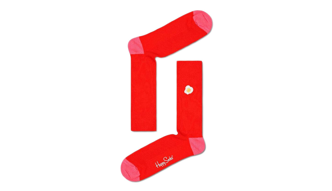 Ponožky - Happy Socks Ribbed Embroidery Egg Sock Red