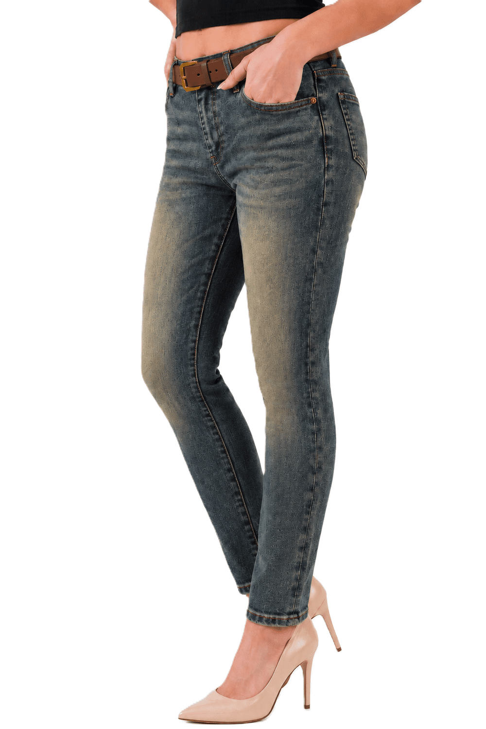 M.Sara - Dámske skinny džínsy s vysokým pásom + opasok