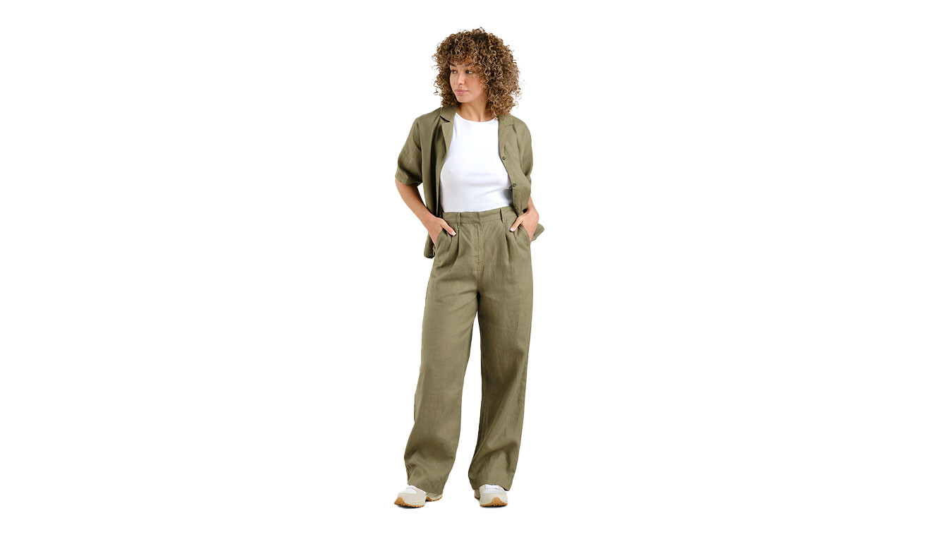 Nohavice Dedicated Pants Vickleby Linen Leaf Green