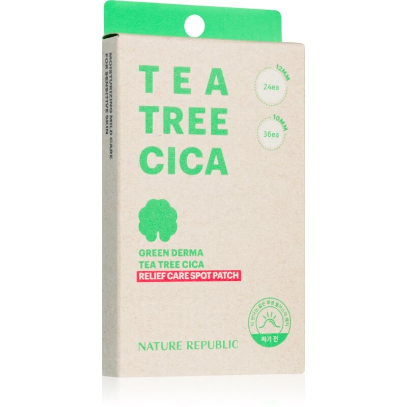 NATURE REPUBLIC Green Derma Tea Tree Cica Relief Care Spot Patch čistiace pleťové náplasti proti akné 60 ks