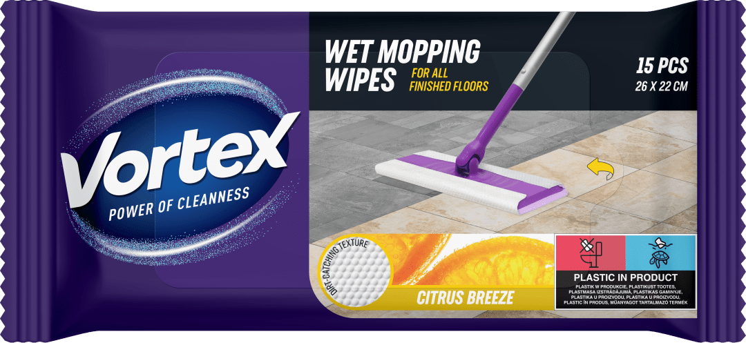 VORTEX Náhradné vlhčené utierky na mop Citrus 15 ks