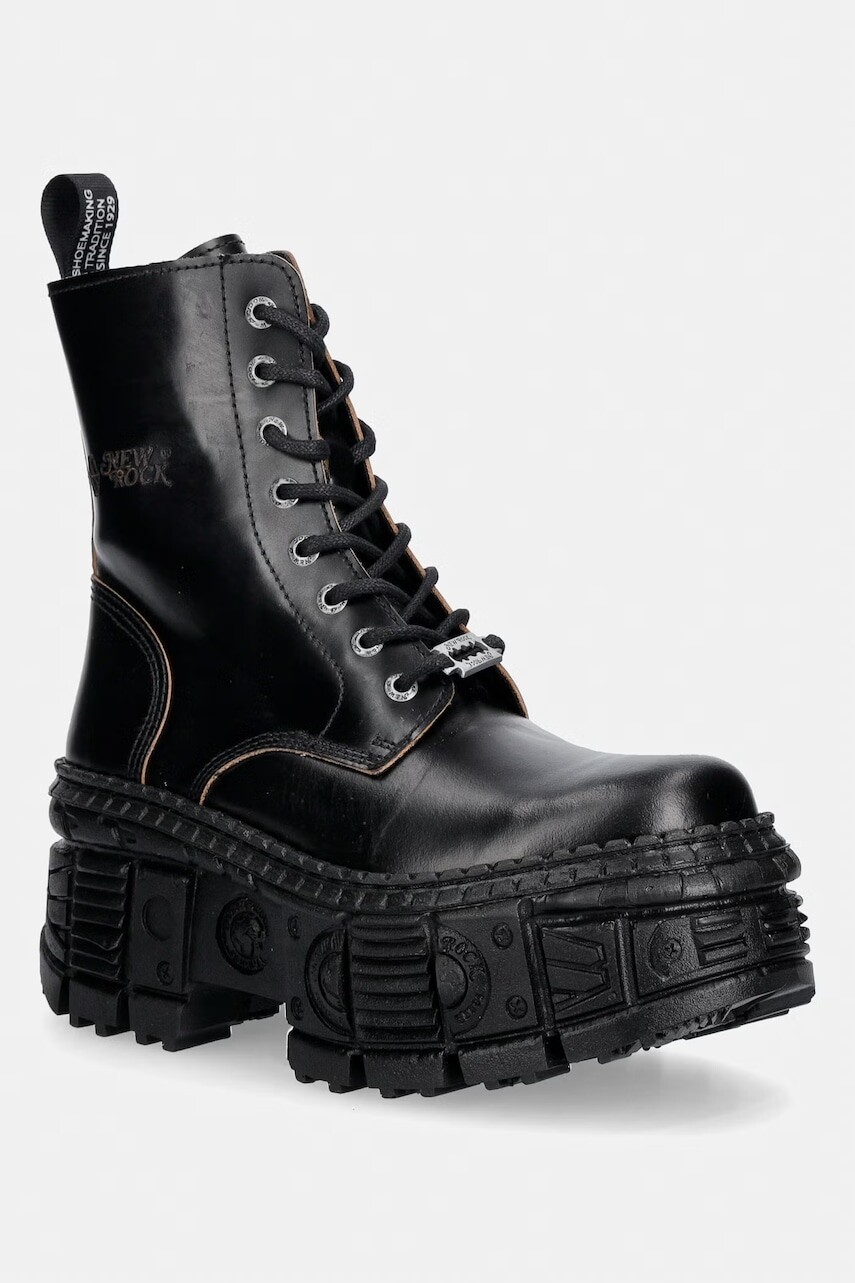 New Rock workery na platforme dámske kožené ANTIK NEGRO REVES CUERO