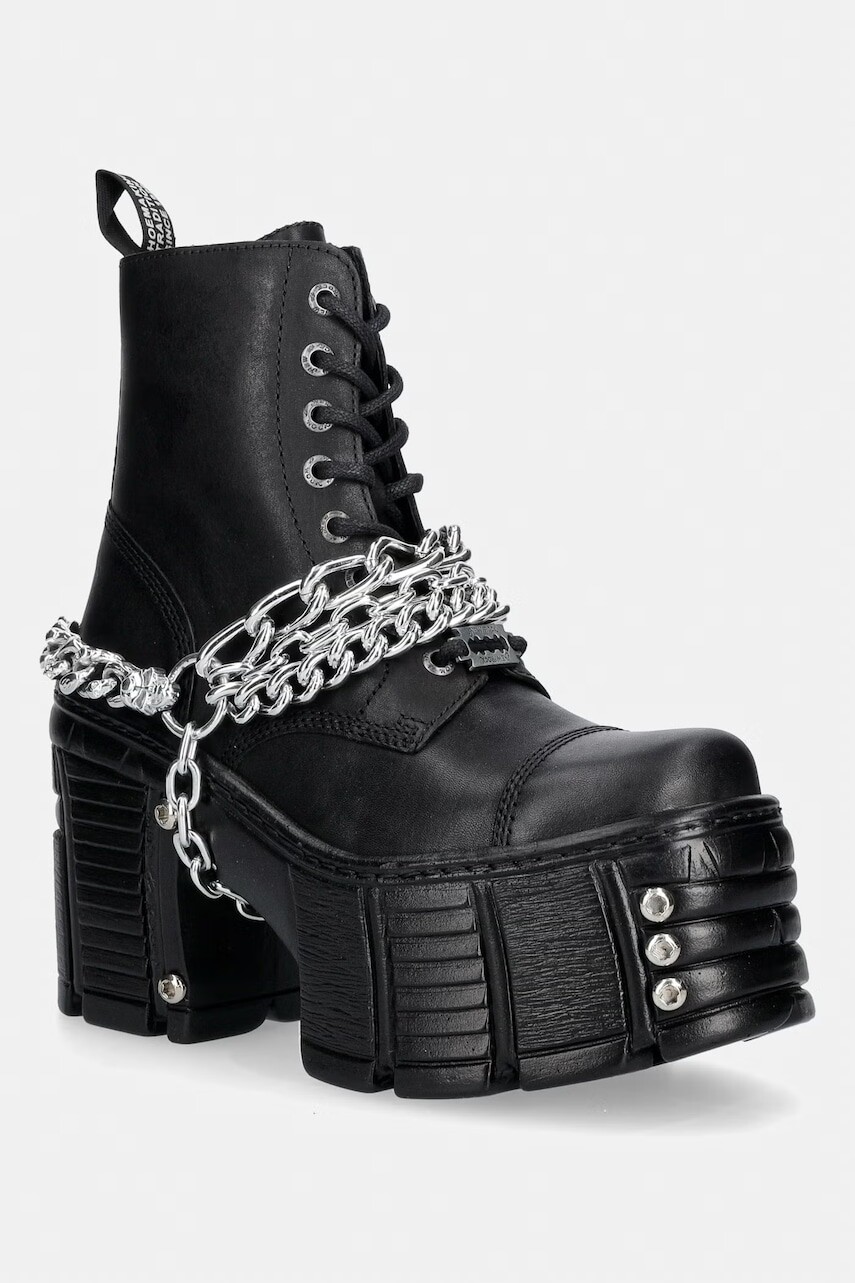 New Rock členkové čižmy na podpätku dámske kožené ITALI NEGRO, TOWER MAX + TORNILLO AD-2984