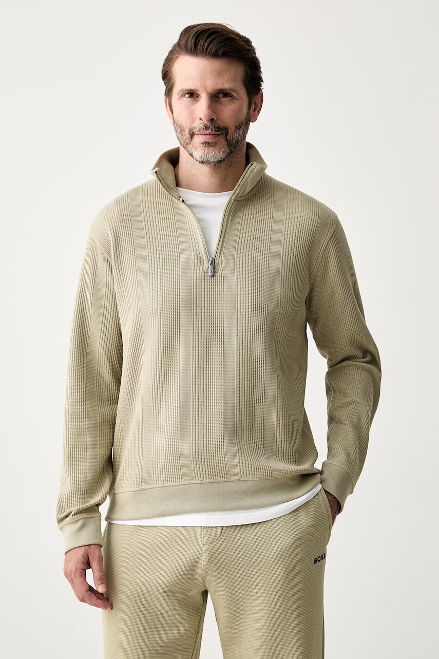 BOSS mikina loungewear pánska s bavlnou Structure 1/4 Zip