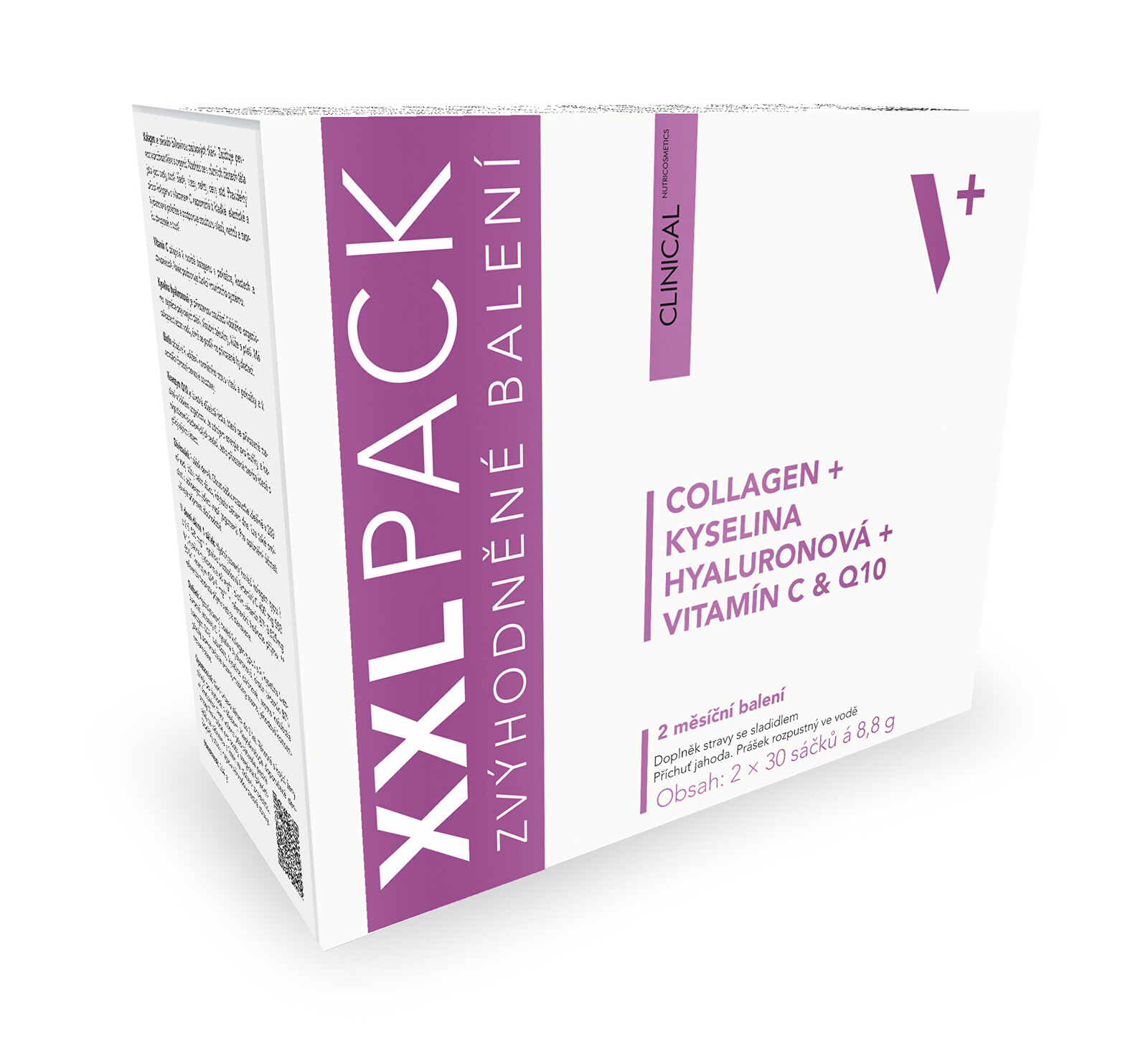Clinical Collagen 5000 mg + kyselina hyalurónová + vitamín C & Q10 XXL pack - Jahoda 60 sáčkov