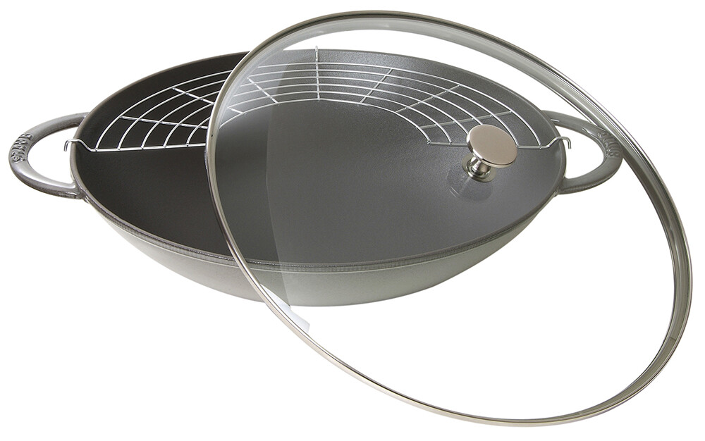 Wok 37 cm, grafitovo šedá, liatina, Staub