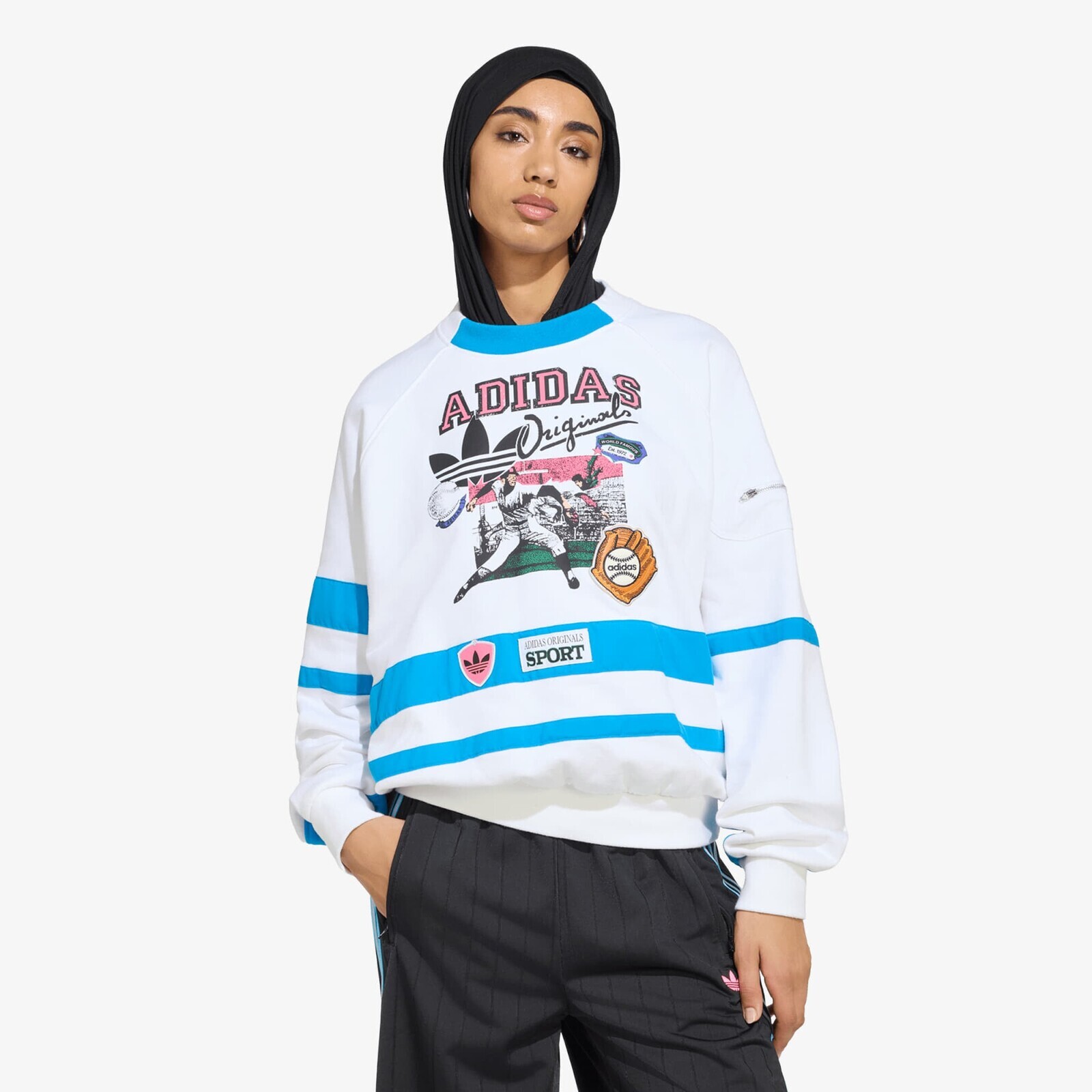 Mikina adidas Archive Sweater Baseball White/ Bright Blue L