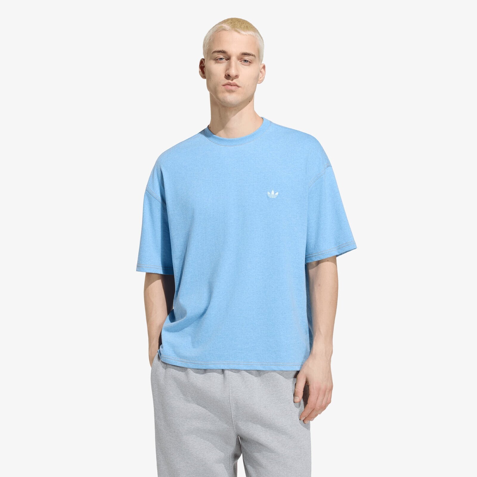 Tričko adidas Trefoil Essentials Melange Loose Cropped TEE Light Blue Mel XXL