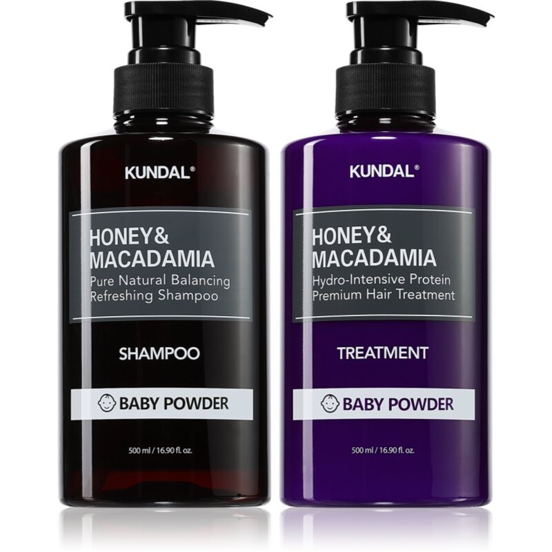 KUNDAL Honey & Macadamia Baby Powder sada pre suché a poškodené vlasy