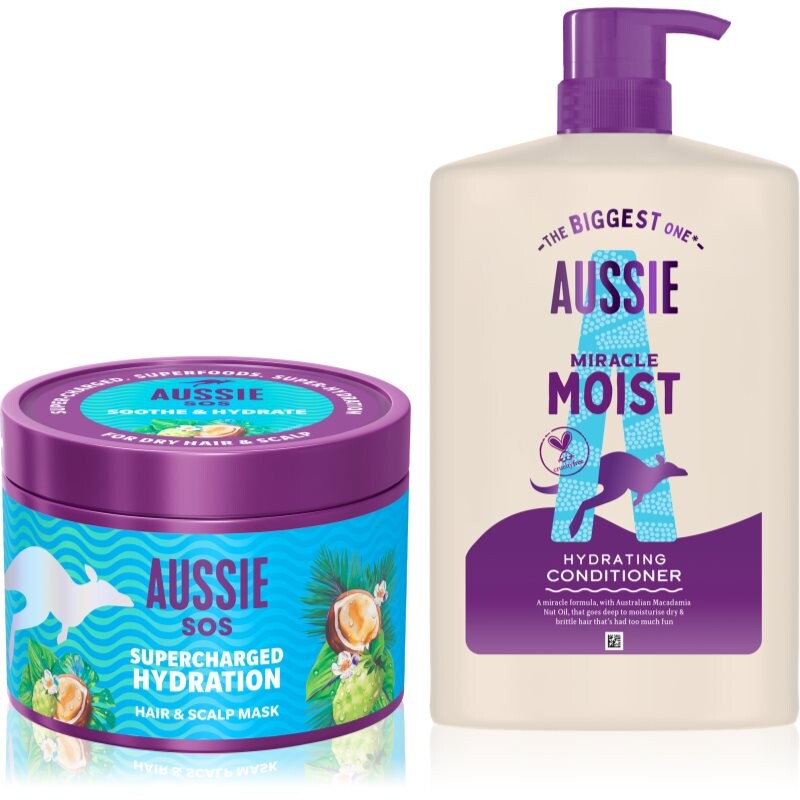 Aussie SOS & Miracle Moist sada pre suché a poškodené vlasy