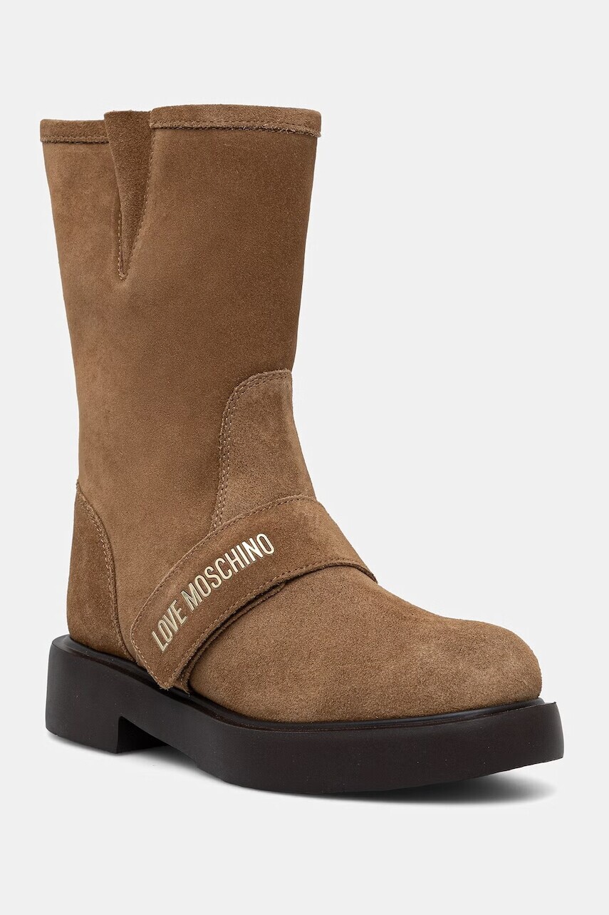 Love Moschino členkové čižmy na plochom podpätku dámske semišové