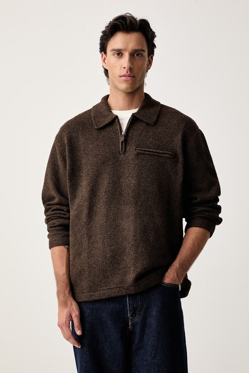 Levi's sveter pánsky s prímesou vlny BOULDER COLLARED HALF ZIP
