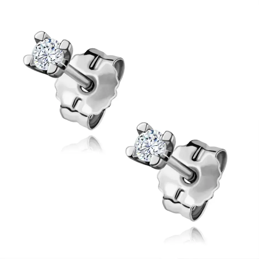 Zlaté náušnice 9K z bieleho zlata so zirkónom, 1,8 mm