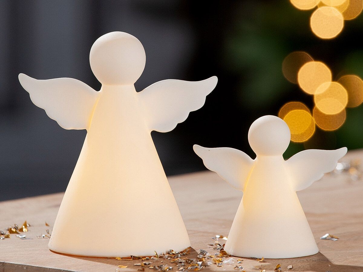 Porcelánový anjel s LED osvetlením Blanc, 14 cm