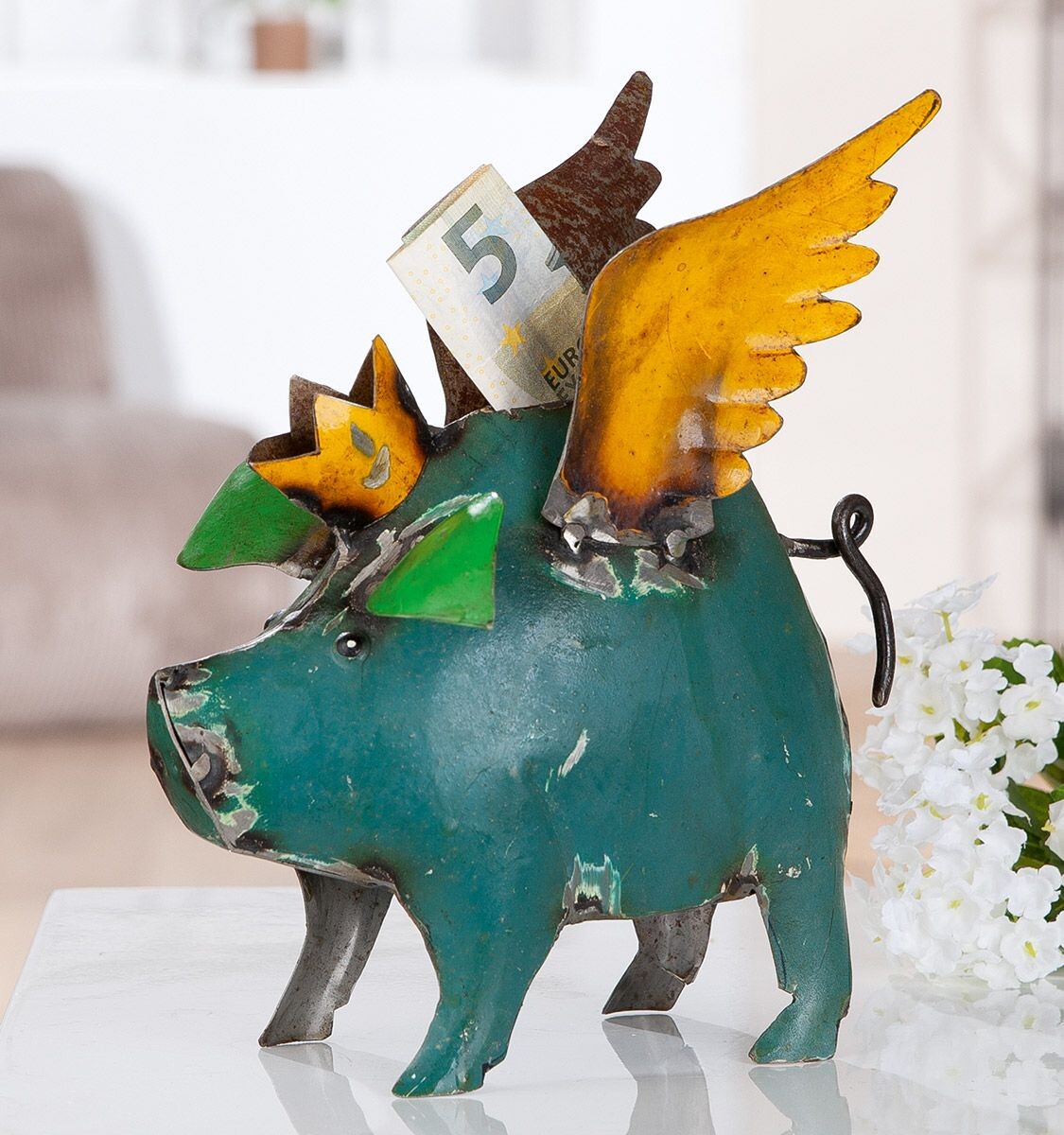 Pokladnička – prasiatko, železo Flying piggy, 21 cm