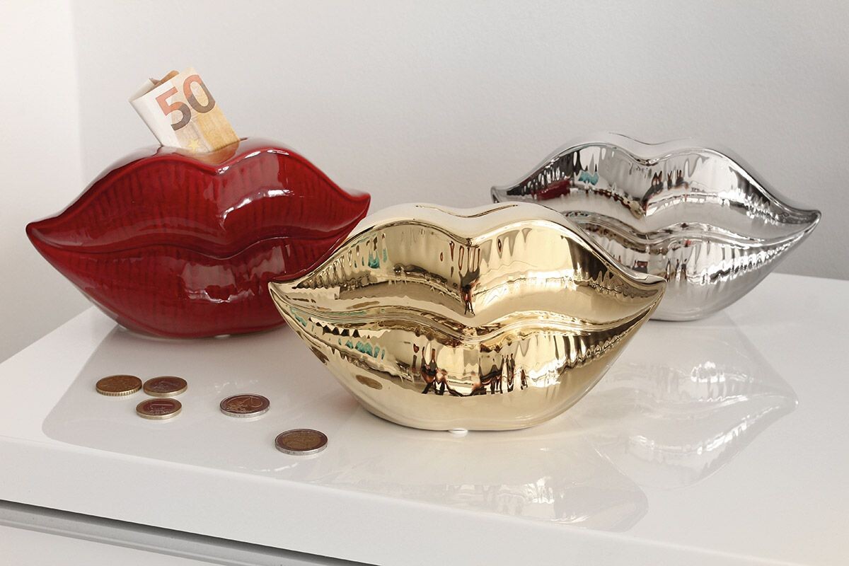 Keramická pokladnička v tvare úst „The Kiss“, 10 cm