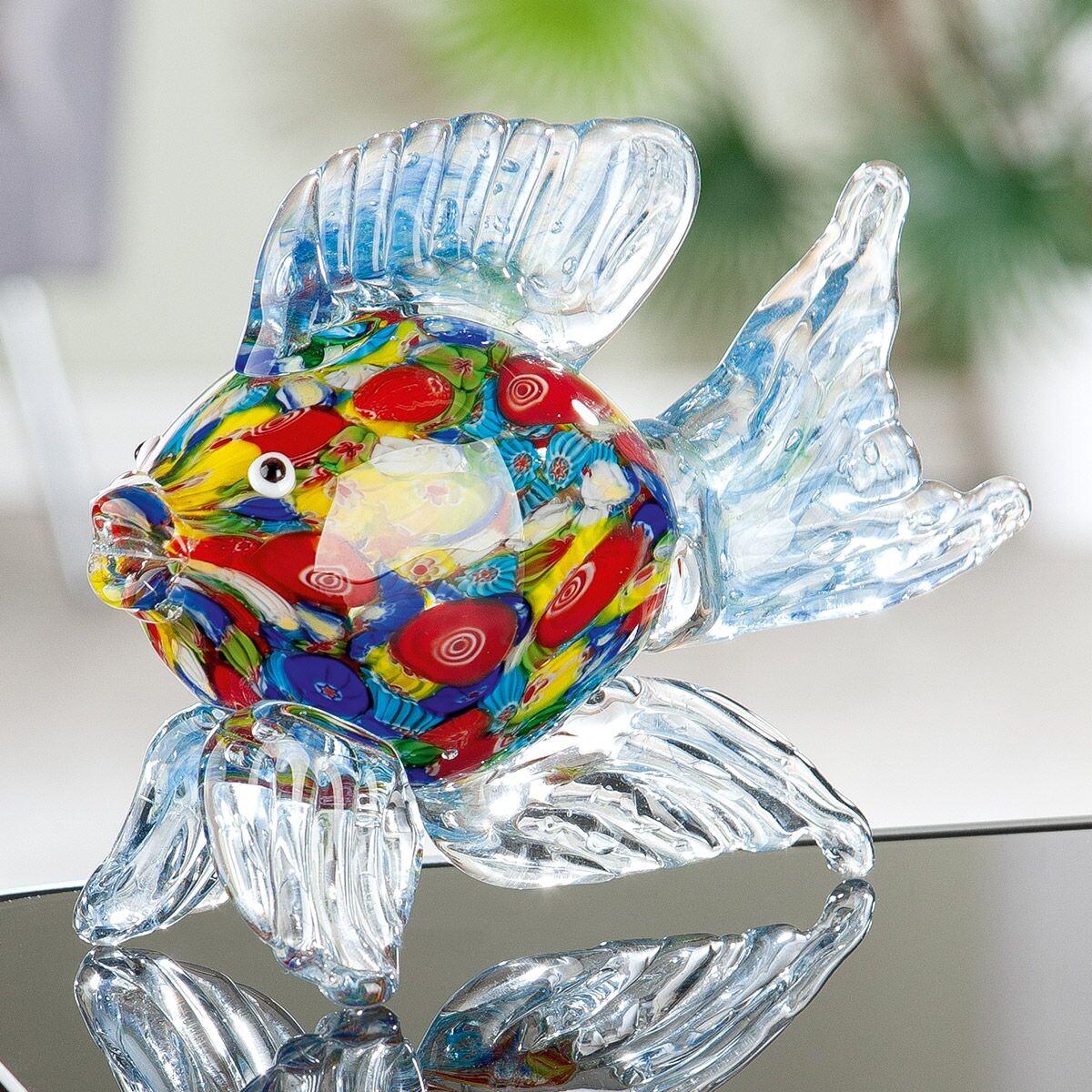 Farebná sklenená figúrka ryby „Bunter Seefisch“, 14 cm